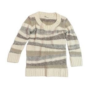 Club Monaco Asymmetric Stripe Cream Pullover 3/4 Sleeve Sweater